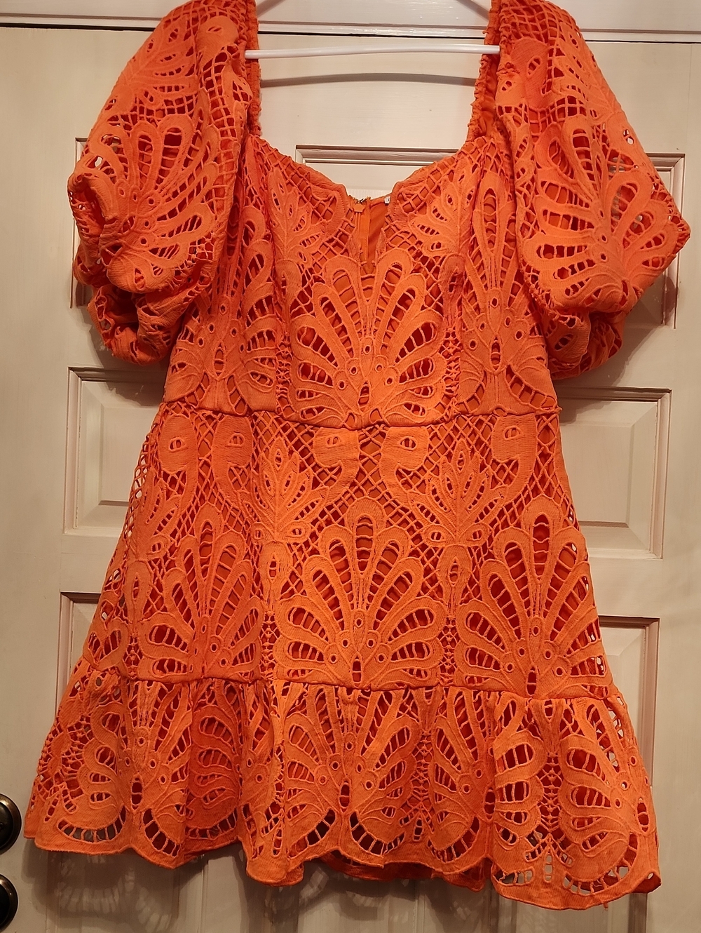 FASHION NOVA NWT Orange Eyelet LINED ZIPPER PuffySleeve Dress Tunic KeyWest Mini